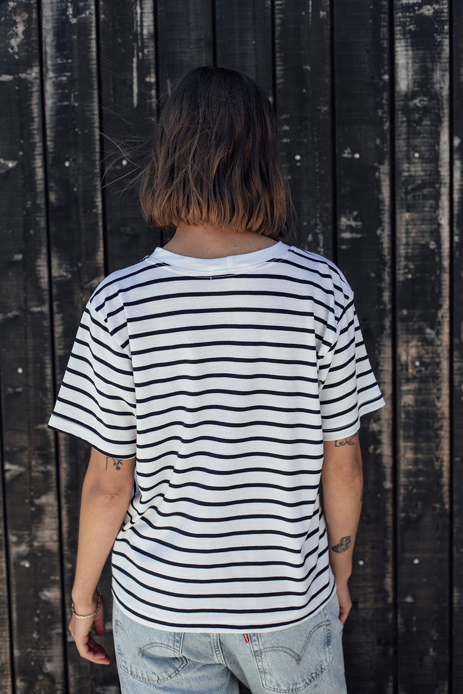 The Merino T-Shirt - Navy Stripe