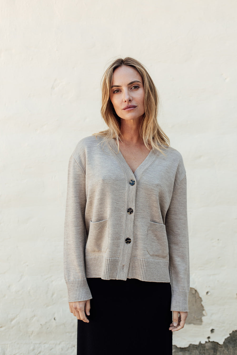 Camille Merino Pocket Cardigan - Latte