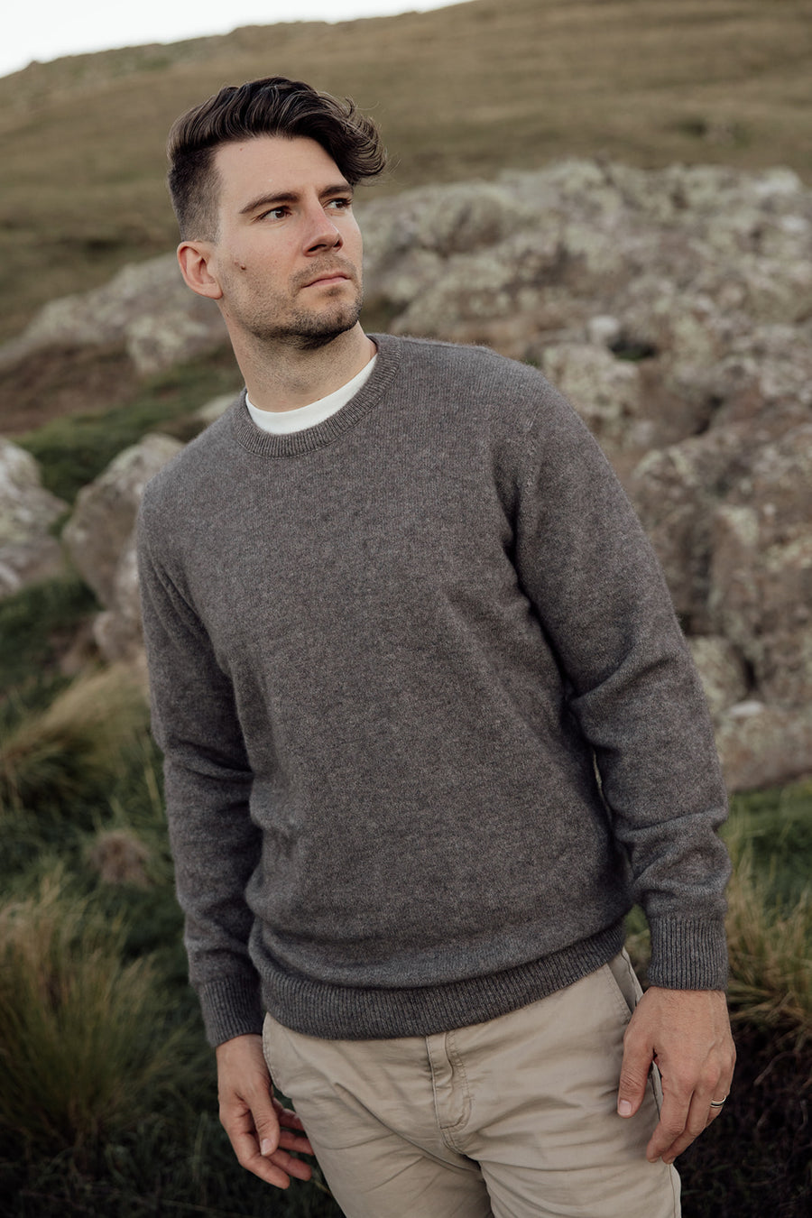 The Men's Possum Merino Crew - Shale Grey