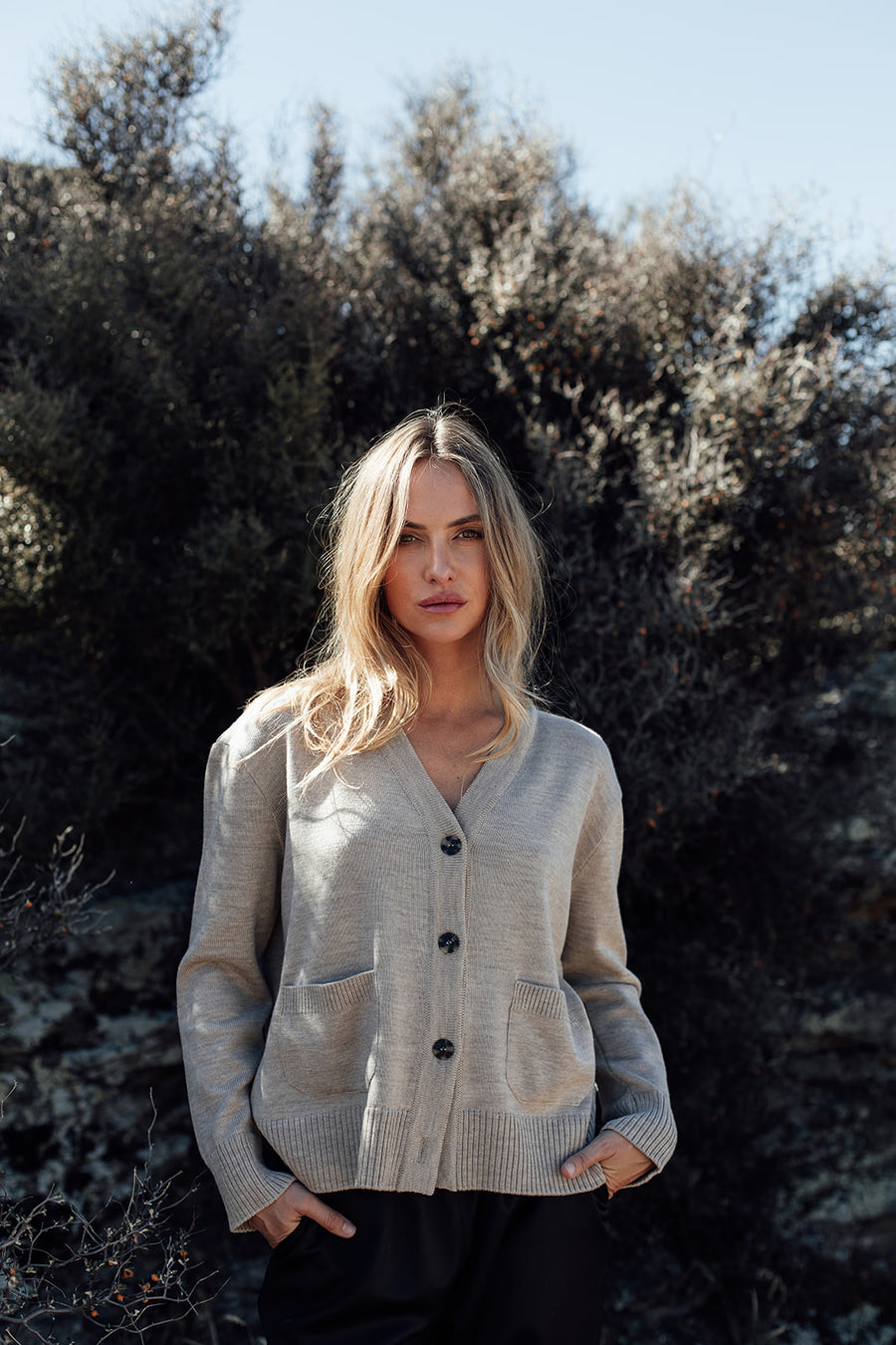 Camille Merino Pocket Cardigan - Latte