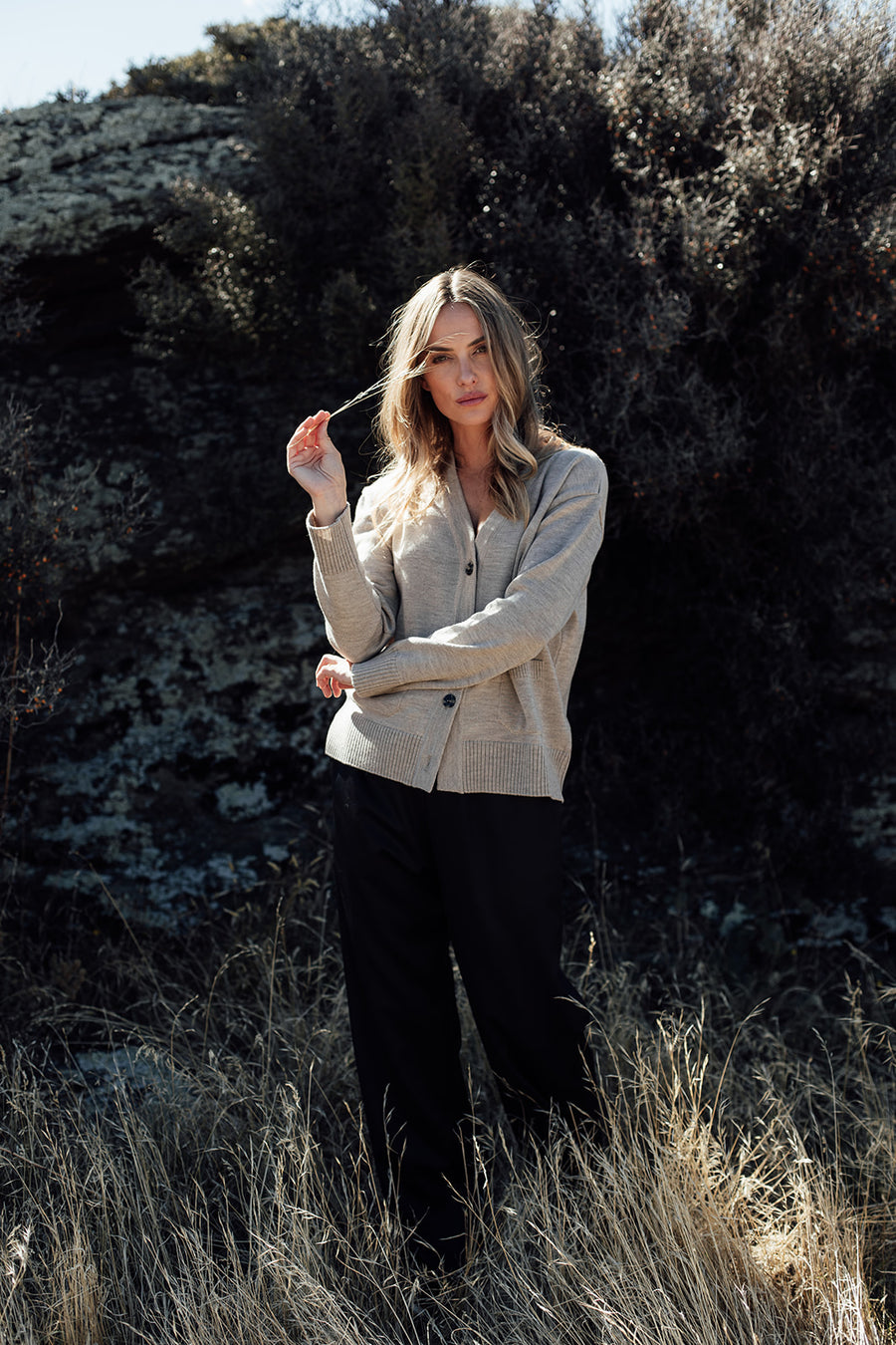 Camille Merino Pocket Cardigan - Latte