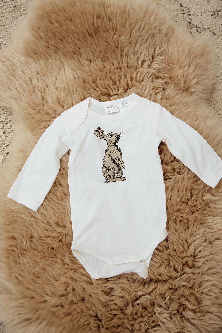 Merino Wool Baby Bunny Print Onesie