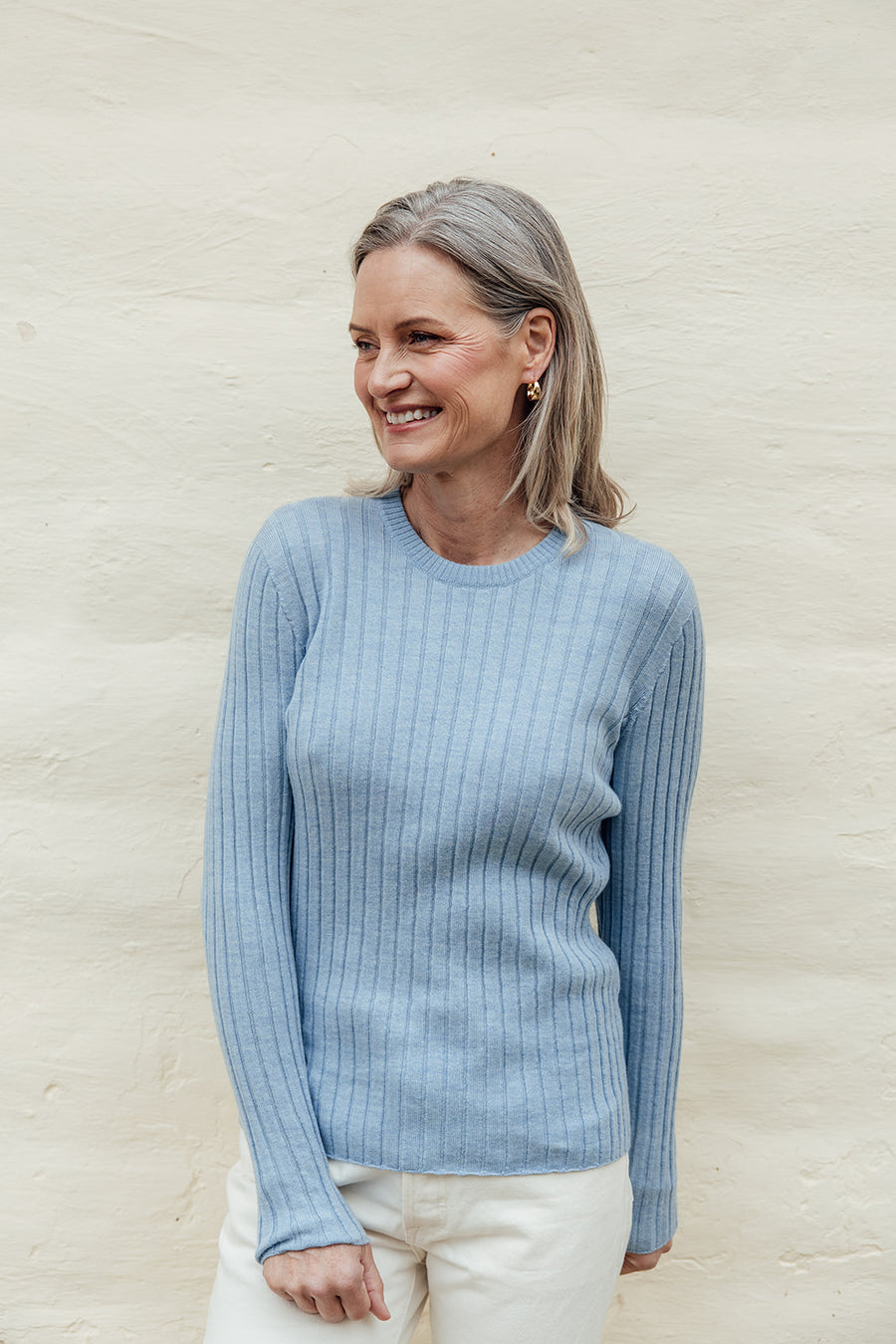 Classic Merino Rib Crew - Blue Iris