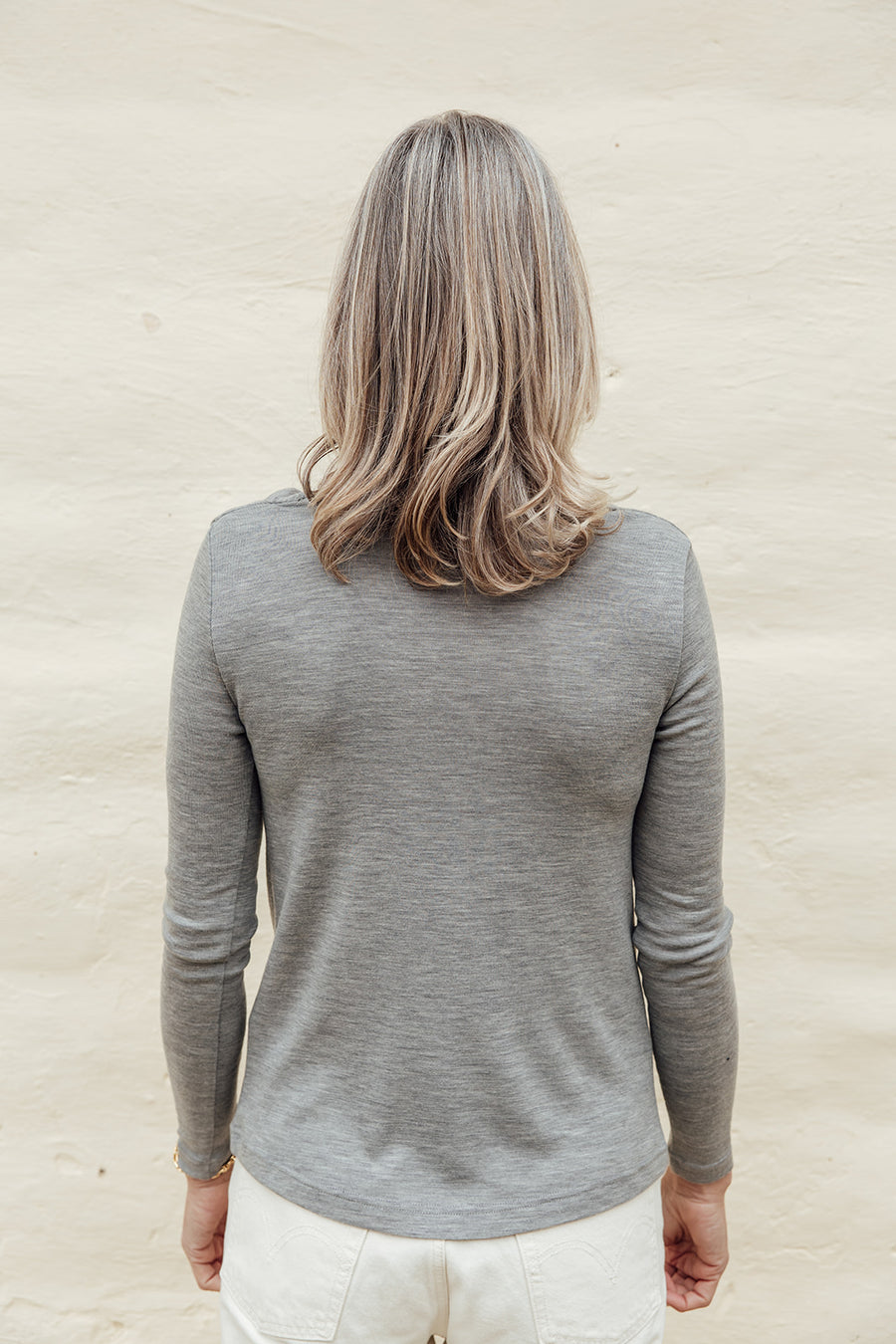 Merino Rib Cowl Neck Top - Grey Marle