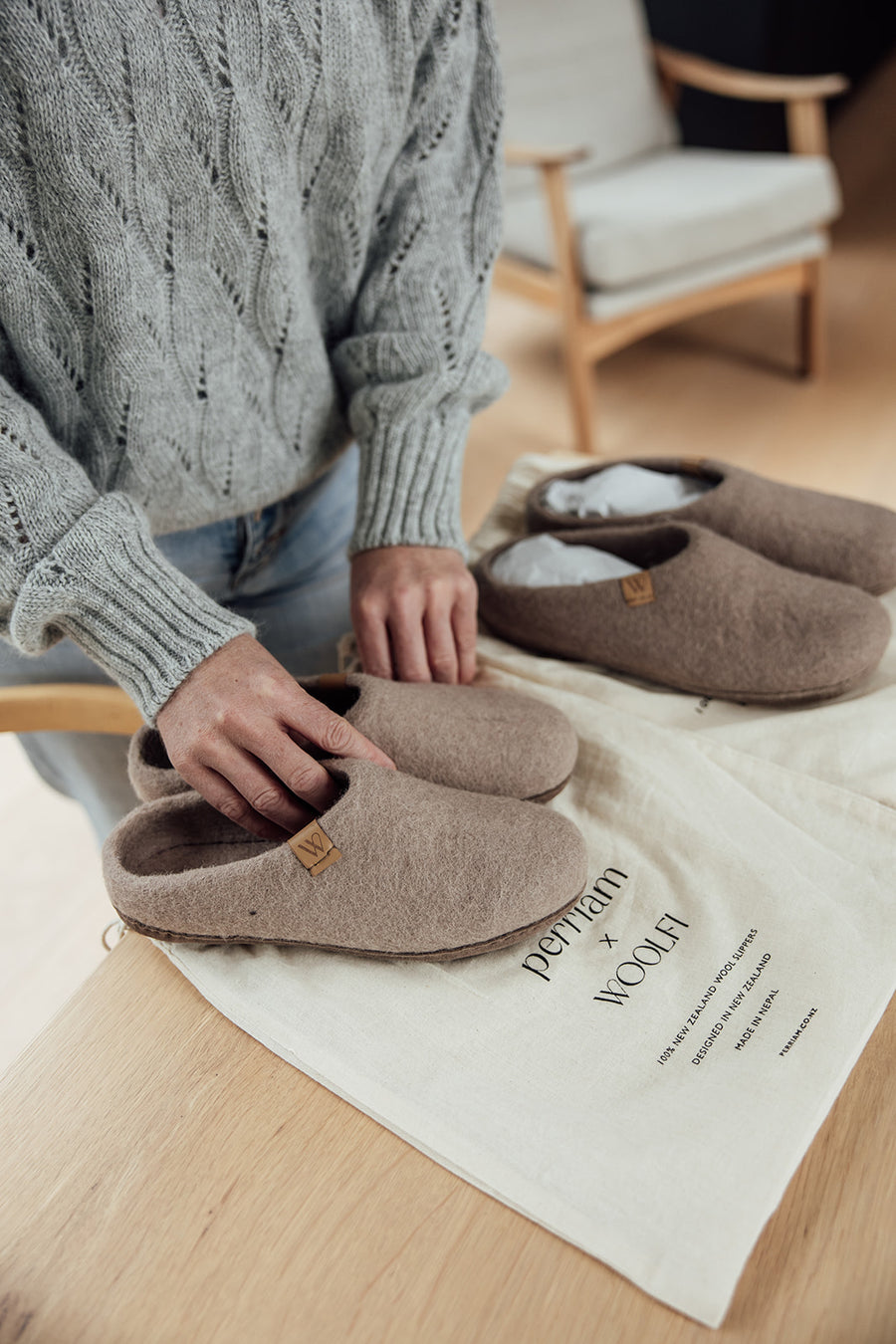 Woolfi X Perriam Slip On Wool Slipper - Doe