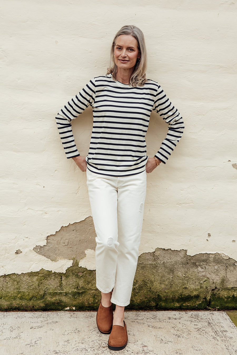 The Merino Long Sleeve Top - Cream Stripe