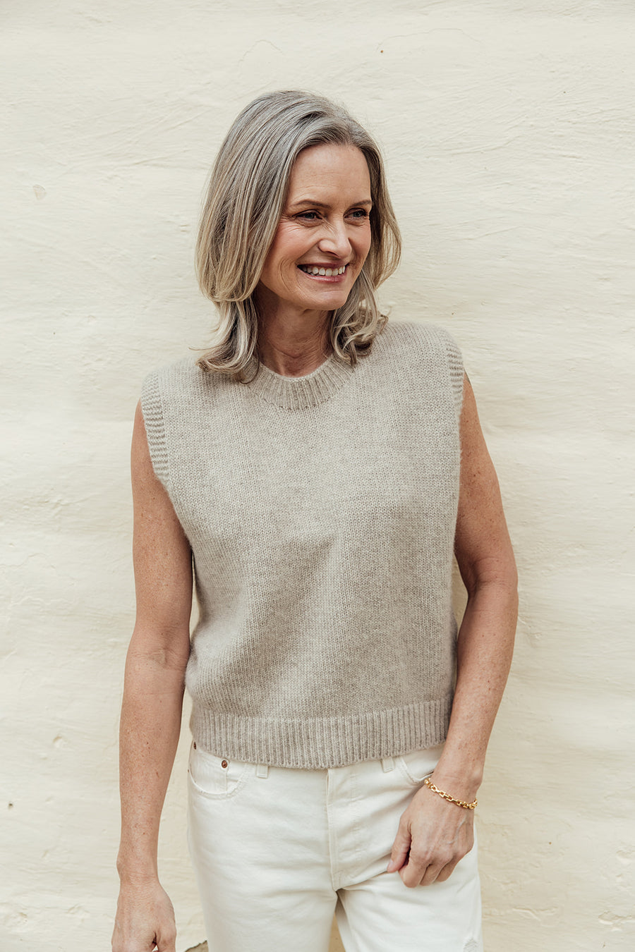 The Liv Merino Angora Vest- Wheat