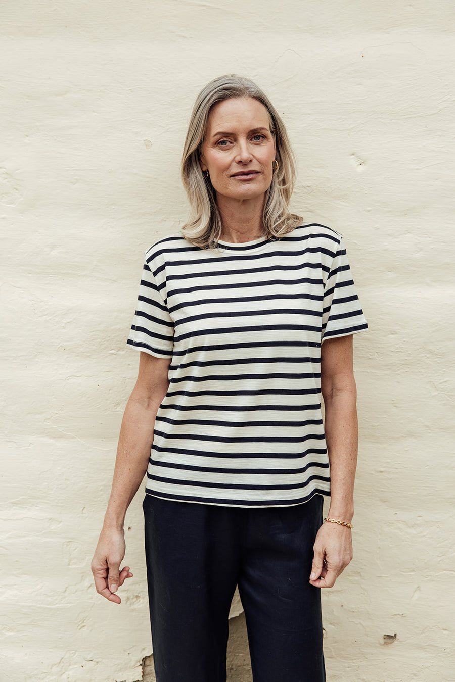 The Merino T-Shirt - Cream Stripe
