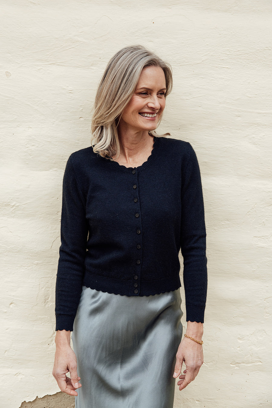 The Scallop Possum Merino Cardigan- Navy