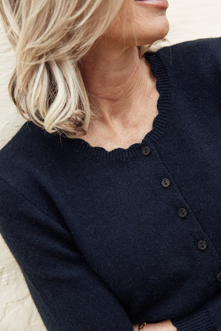 The Scallop Possum Merino Cardigan- Navy