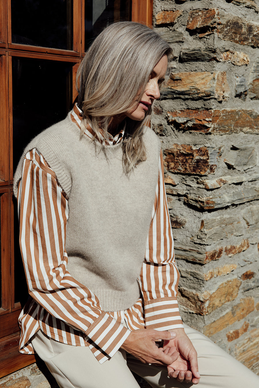 The Liv Merino Angora Vest- Wheat – Perriam