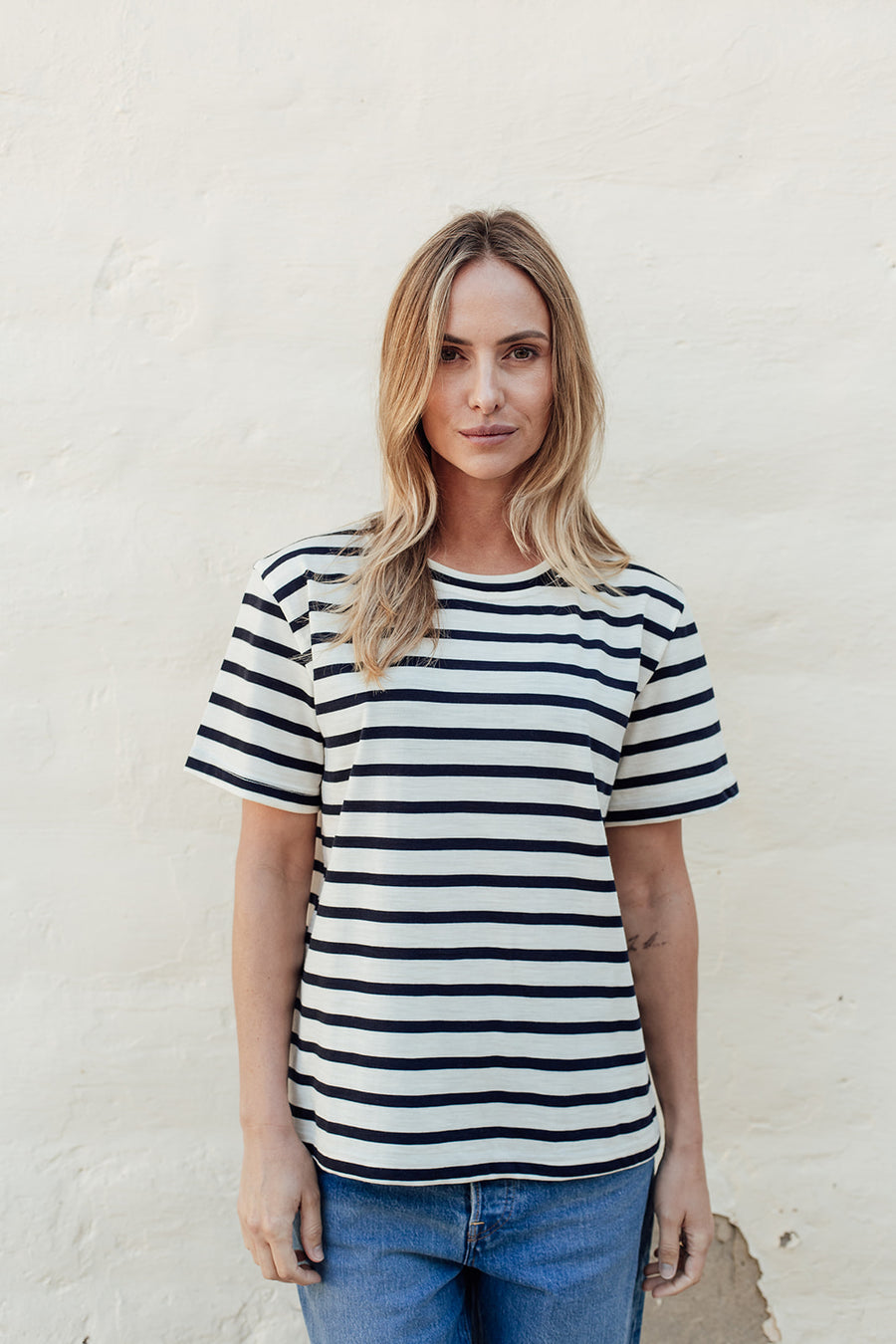 The Merino T-Shirt - Cream Stripe