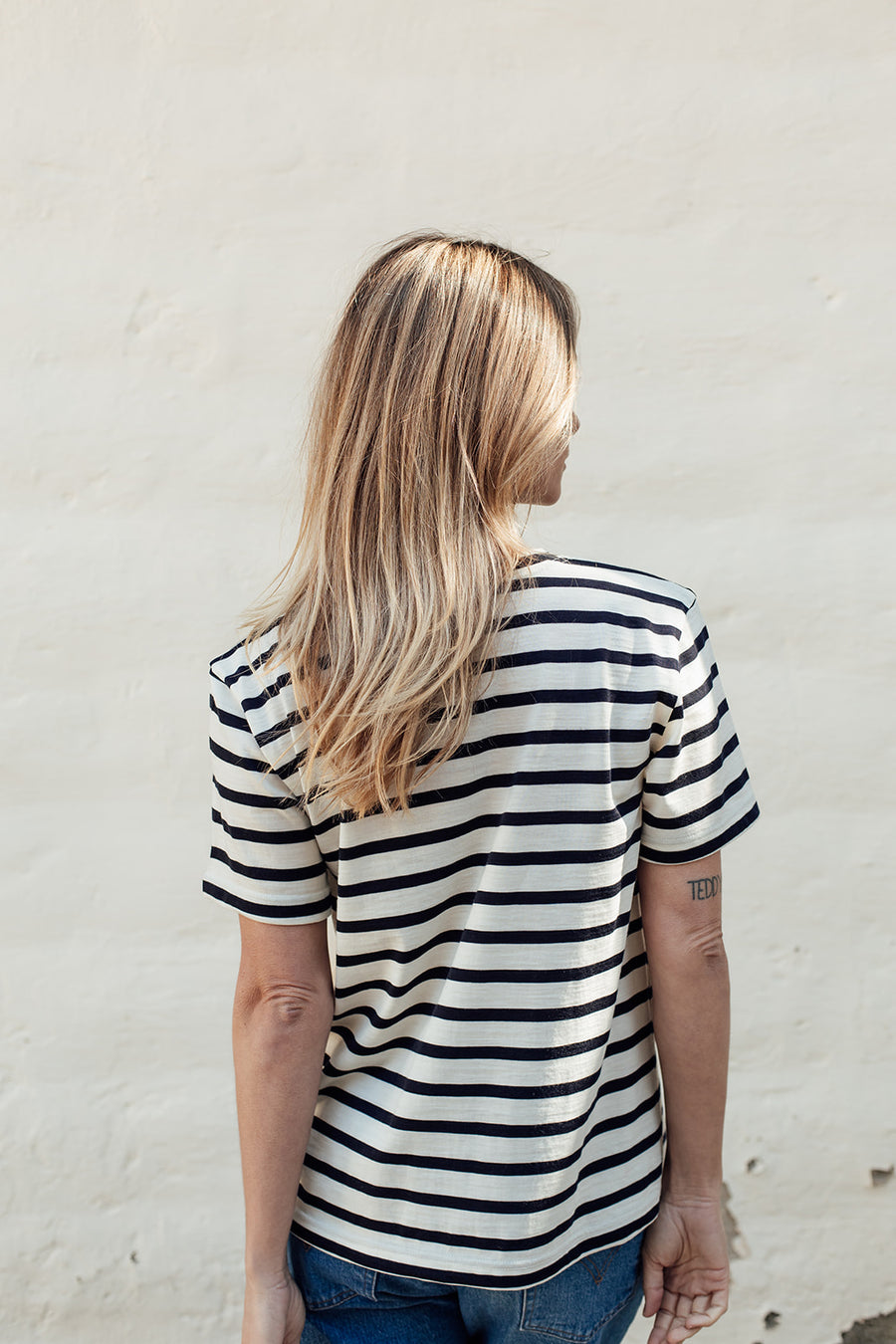 The Merino T-Shirt - Cream Stripe