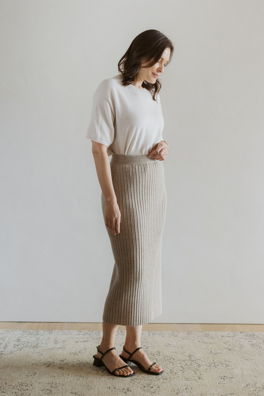 Classic Merino Rib Skirt - Latte