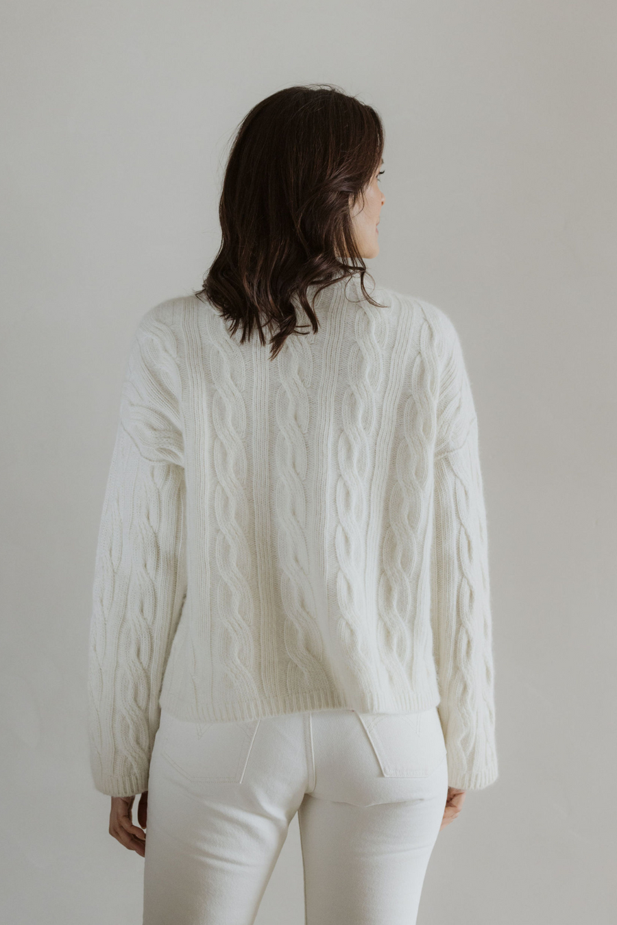 The Merino Angora Cable Jersey- Natural