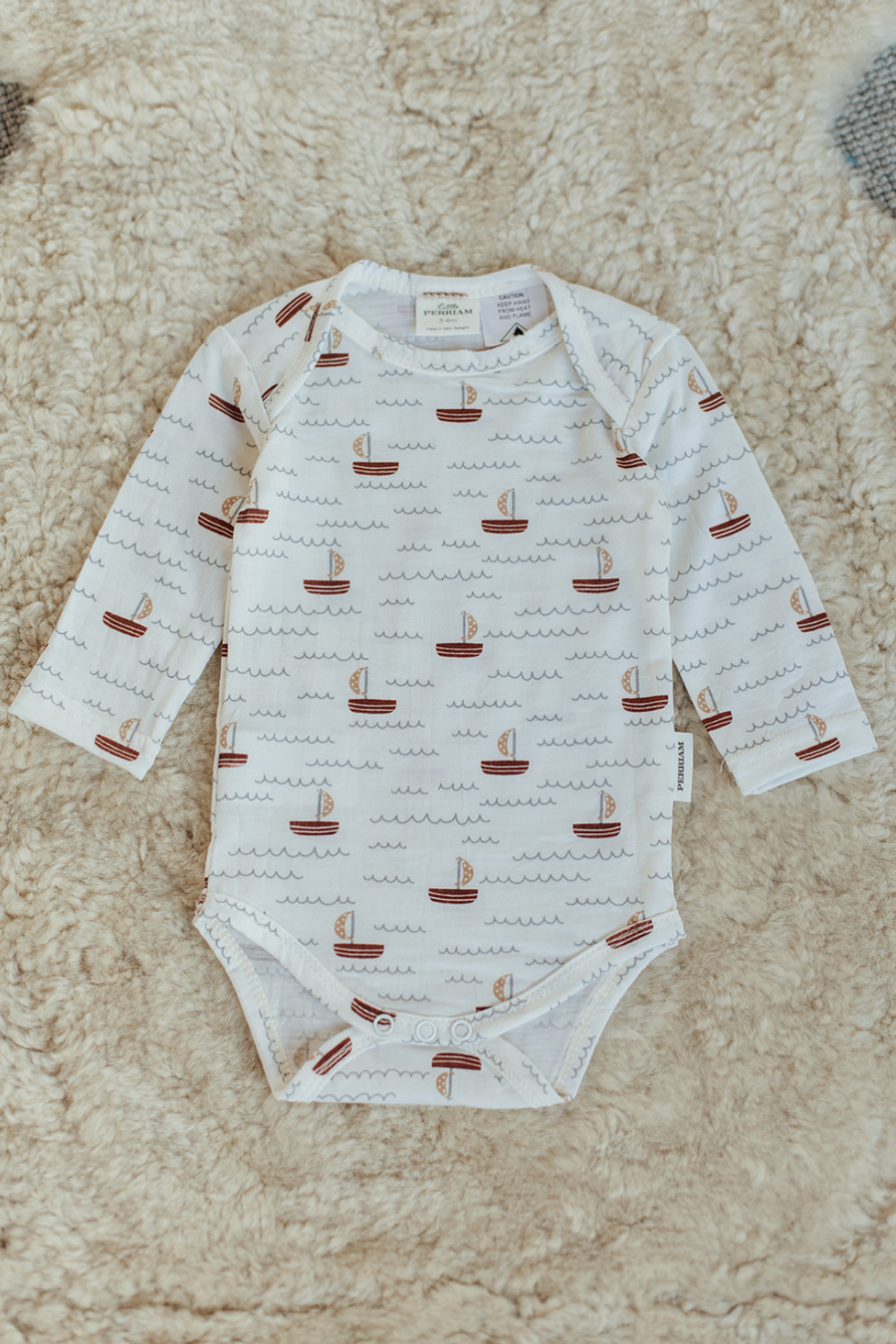 Merino Wool Baby Onesie Sail Boat – Perriam - Main Image
