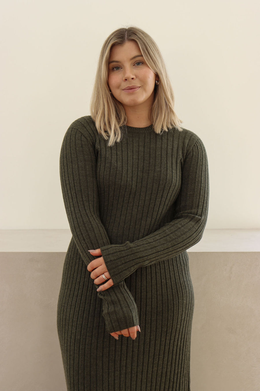 Classic Merino Rib Dress - Pine