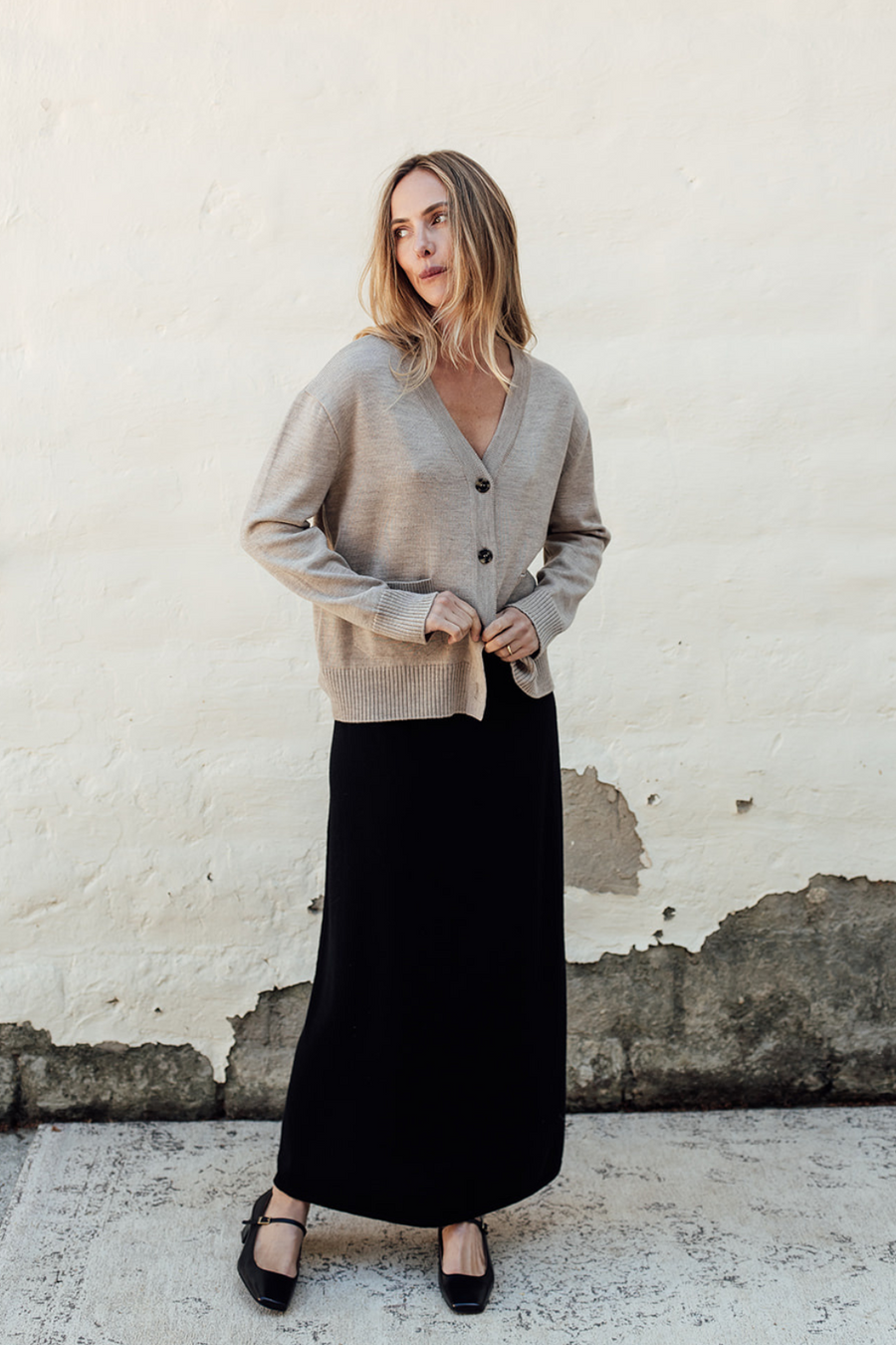 Camille Merino Pocket Cardigan - Latte