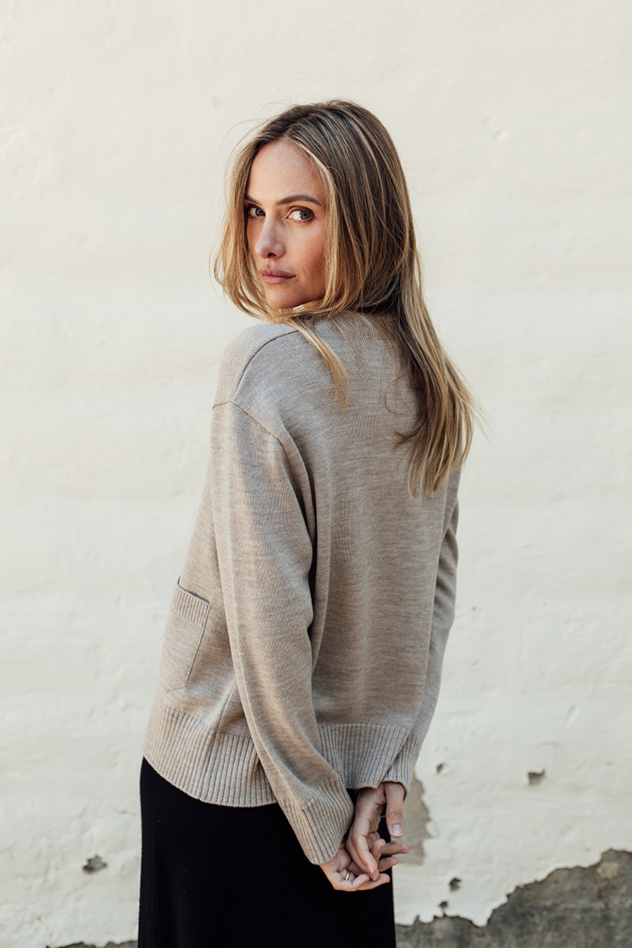 Camille Merino Pocket Cardigan - Latte