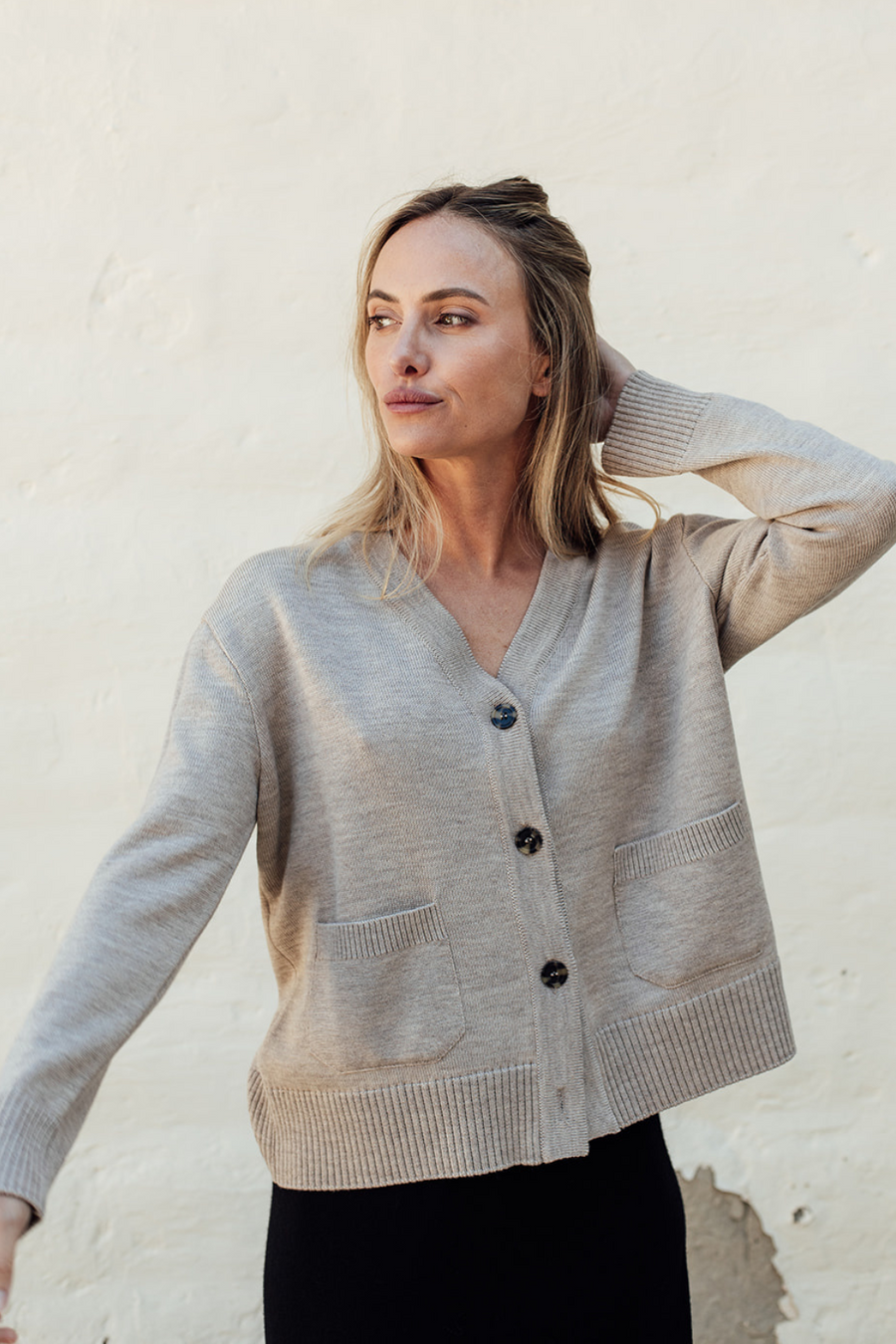 Camille Merino Pocket Cardigan - Latte