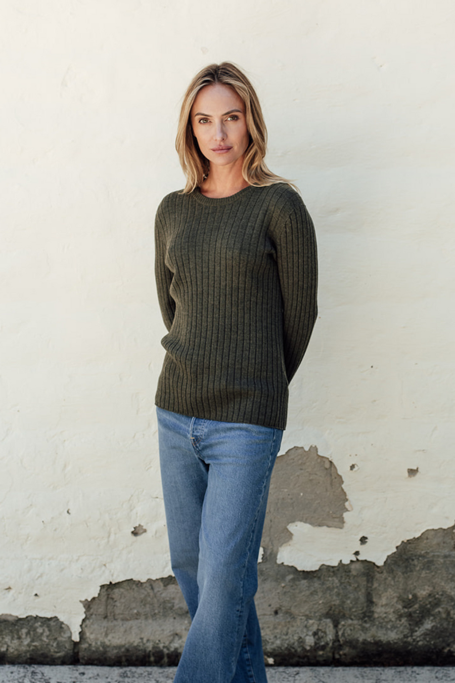 Classic Merino Rib Crew - Pine