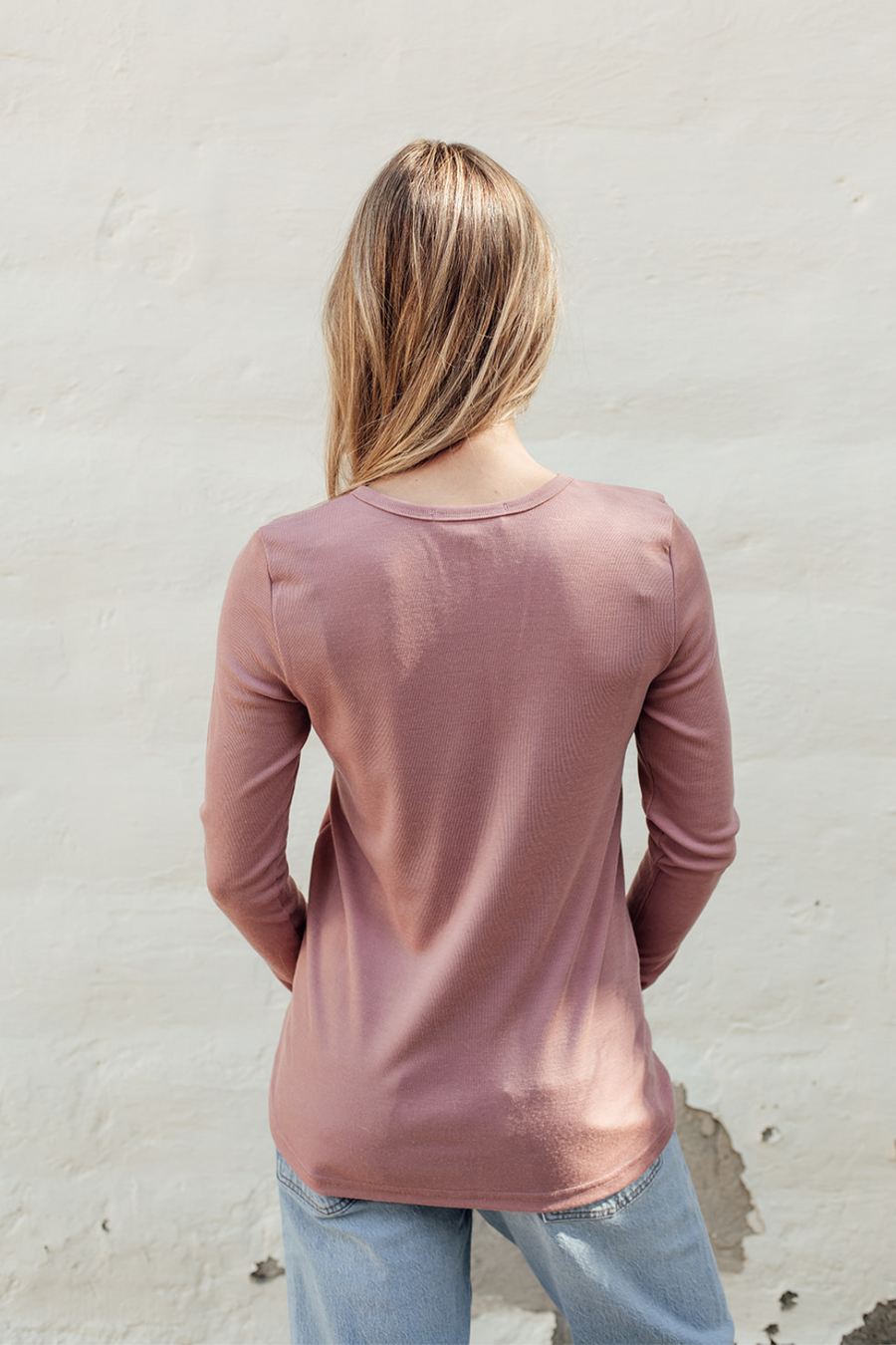 Merino Rib Crew Neck Top - Dusky Rose