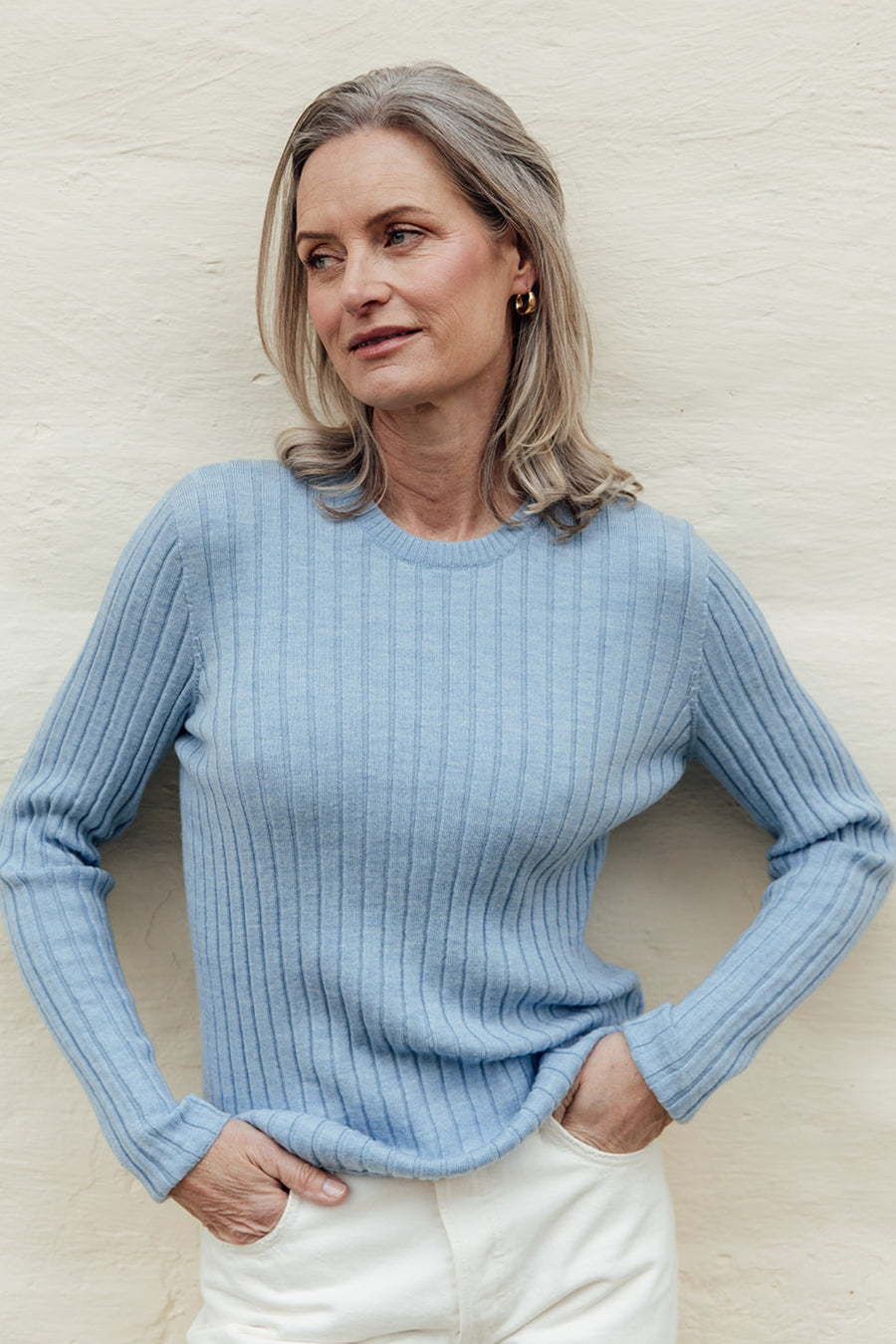 Classic Merino Rib Crew - Blue Iris