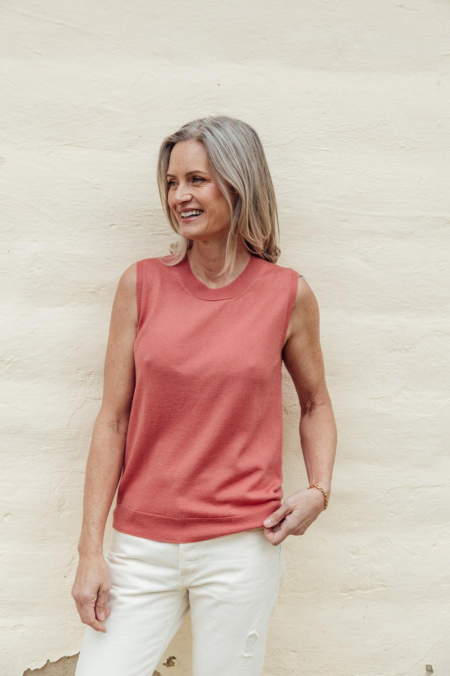 Harmony Merino Singlet - Coral Dusk