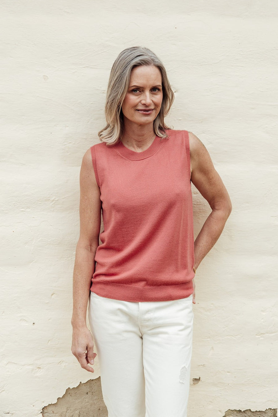 Harmony Merino Singlet - Coral Dusk