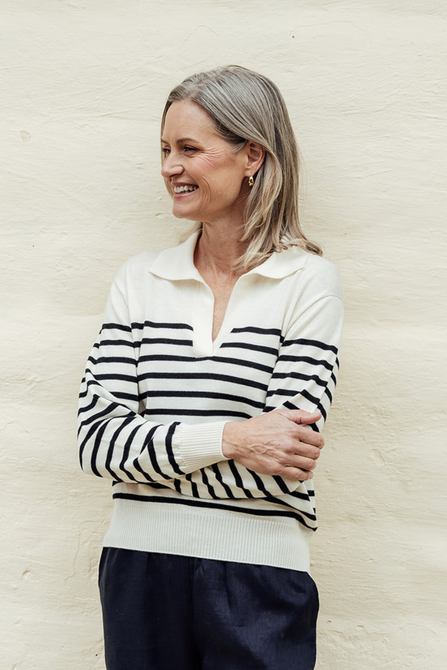 The Retreat Collared Jersey - Navy Stripe