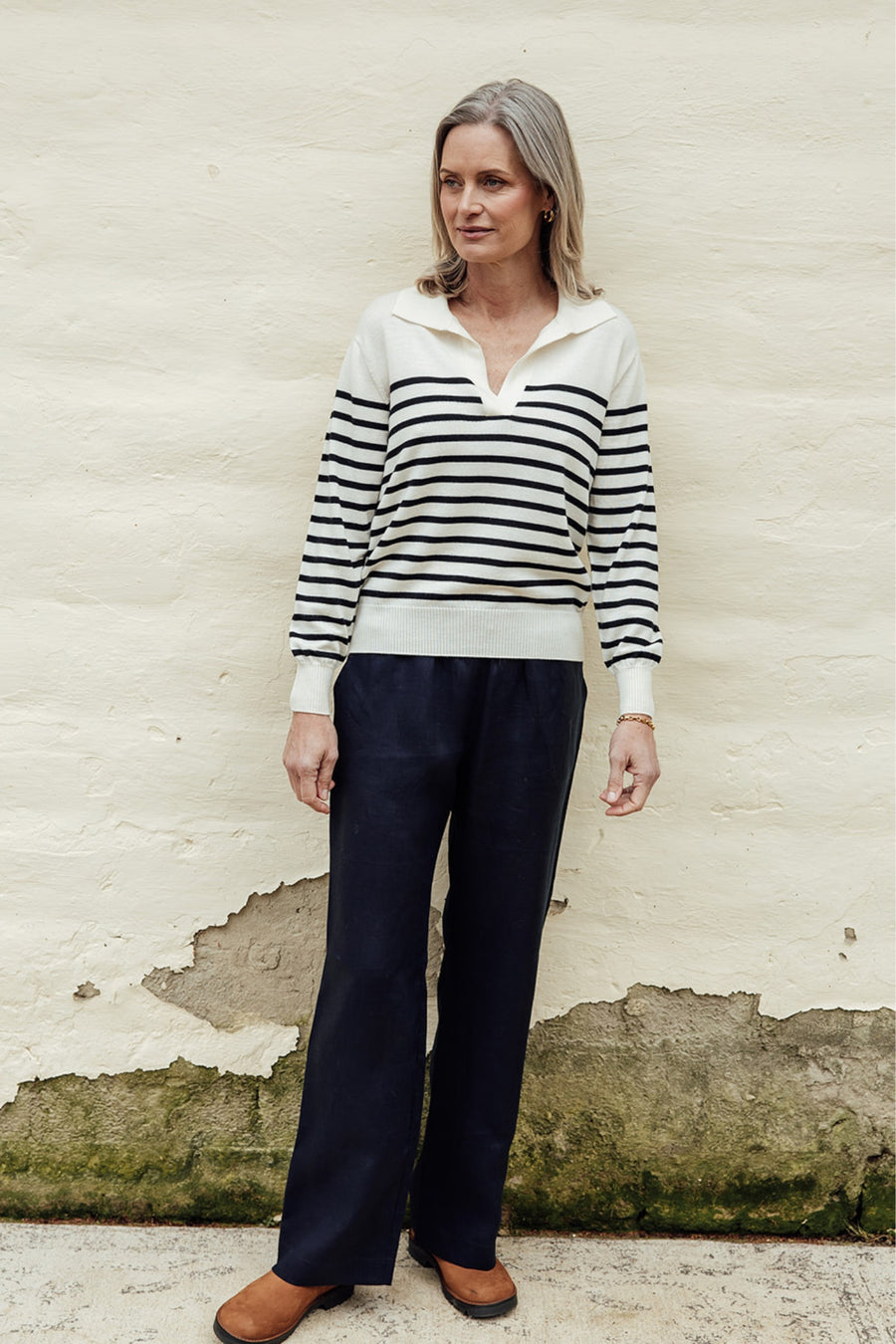 The Retreat Collared Jersey - Navy Stripe