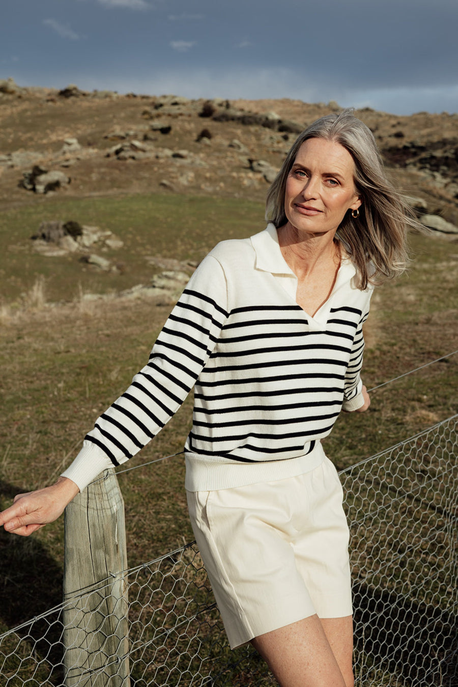 The Retreat Collared Jersey - Navy Stripe