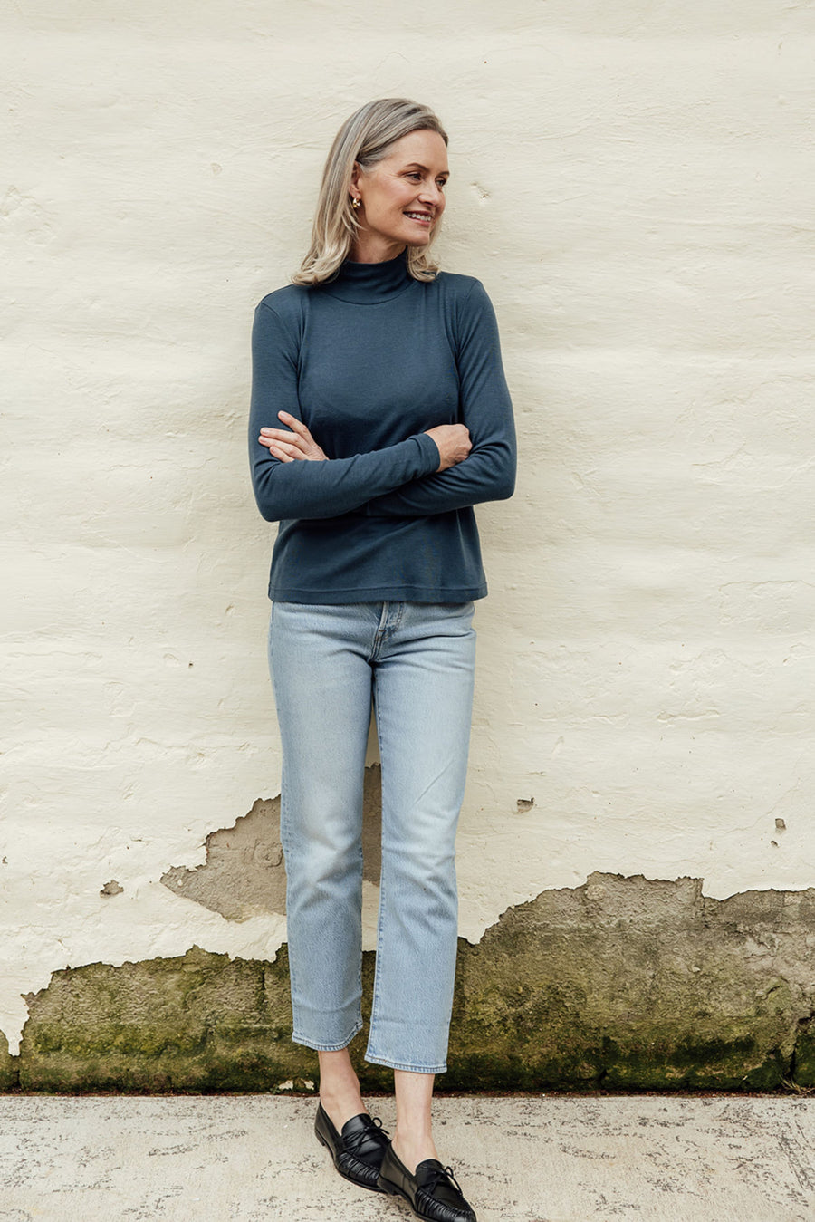 Merino Rib Turtle Neck Top - Teal