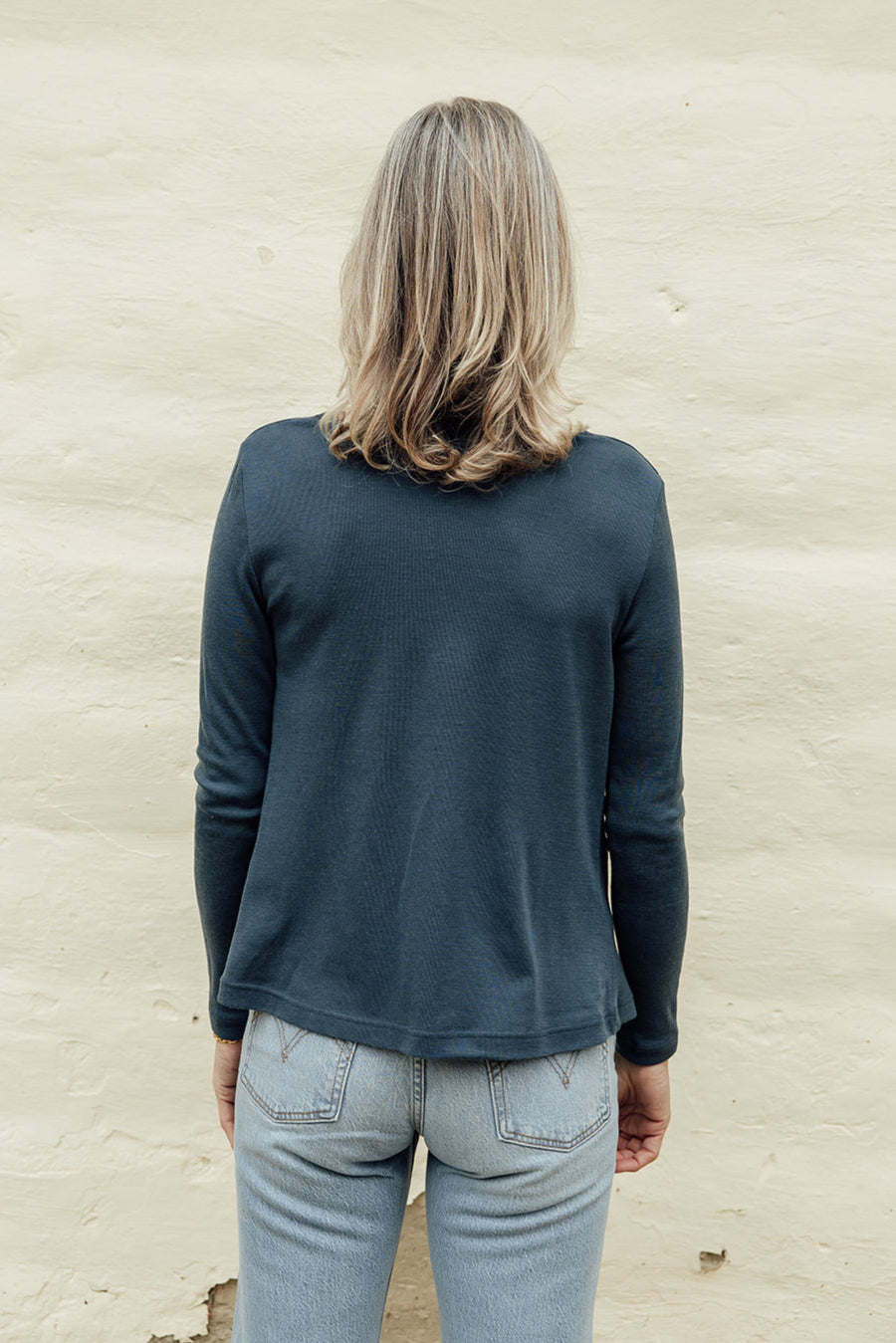 Merino Rib Cowl Neck Top - Teal