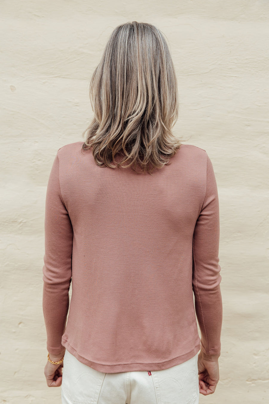 Merino Rib Cowl Neck Top - Dusky Rose