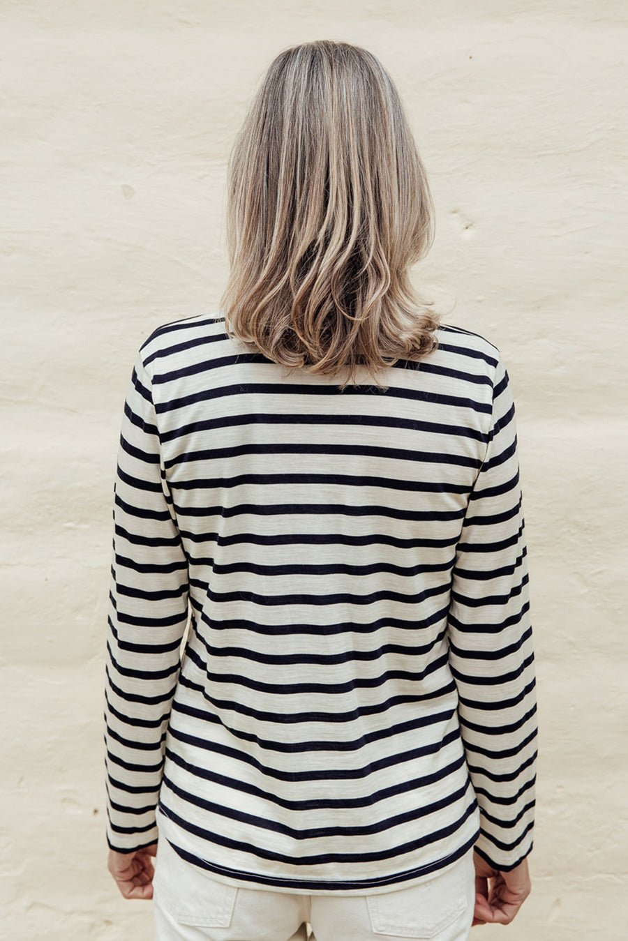 The Merino Long Sleeve Top - Cream Stripe