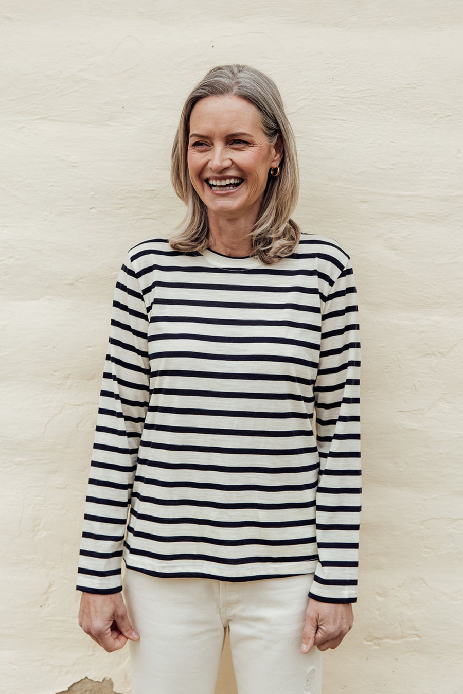 The Merino Long Sleeve Top - Cream Stripe