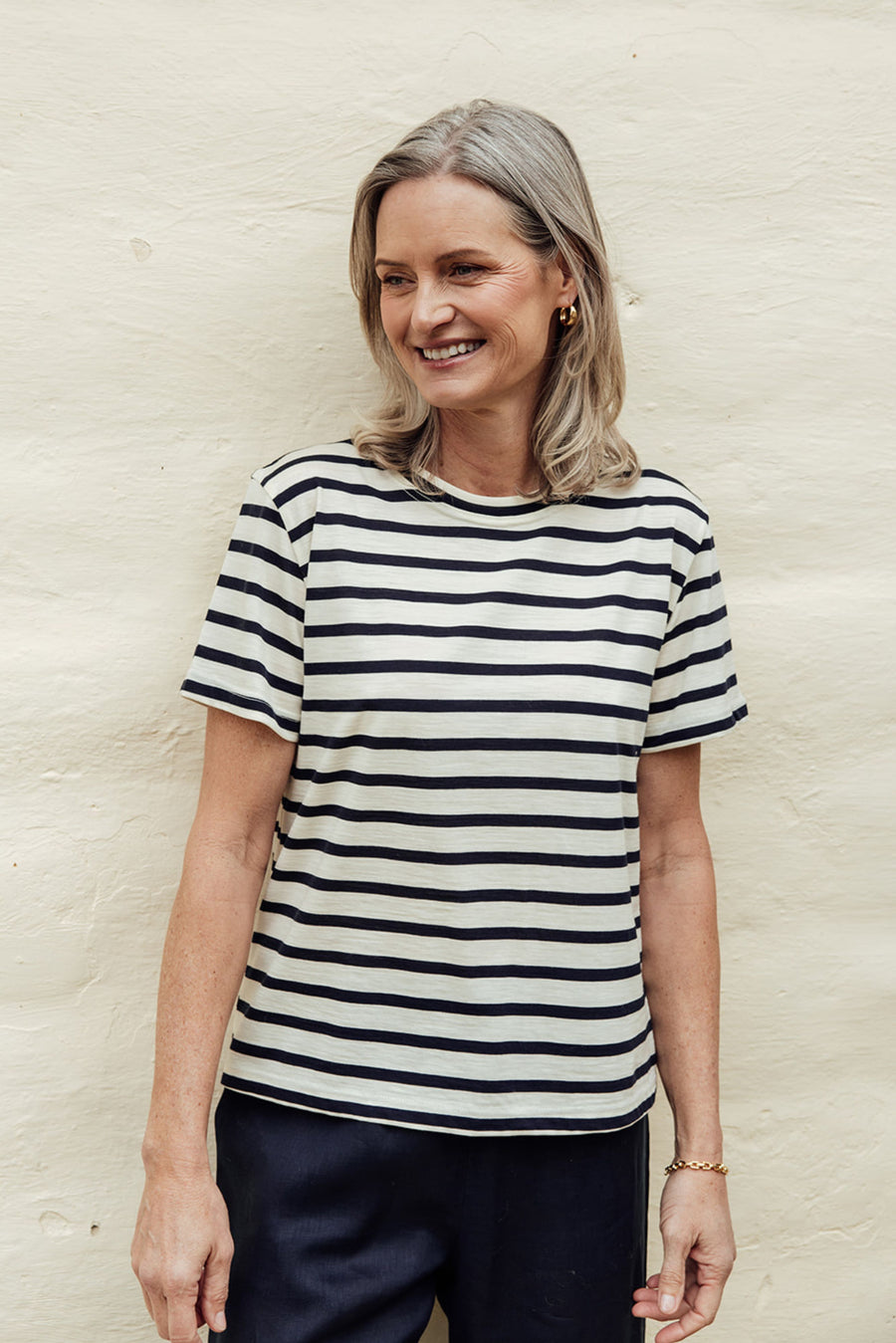 The Merino T-Shirt - Cream Stripe