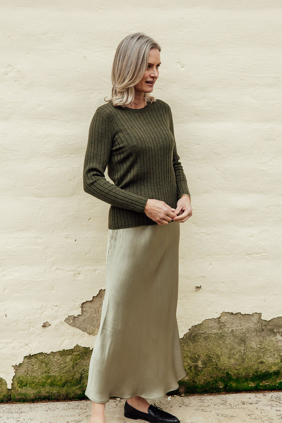 Classic Merino Rib Crew - Pine
