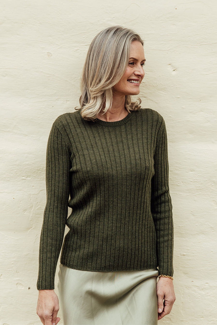 Classic Merino Rib Crew - Pine