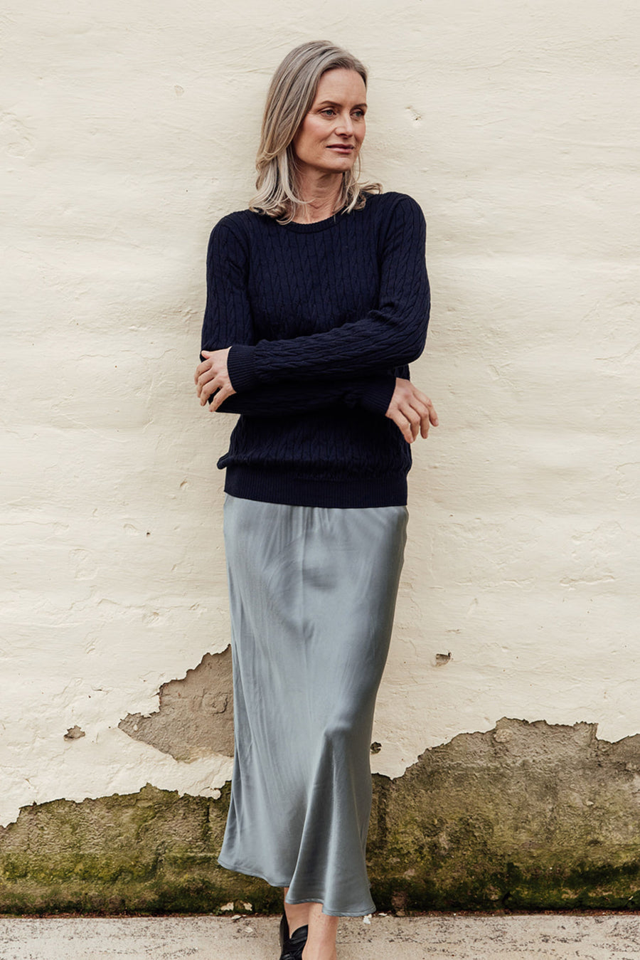The Coralie Bias Slip Skirt - Slate Blue