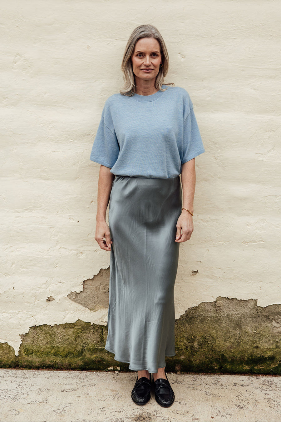 The Coralie Bias Slip Skirt - Slate Blue