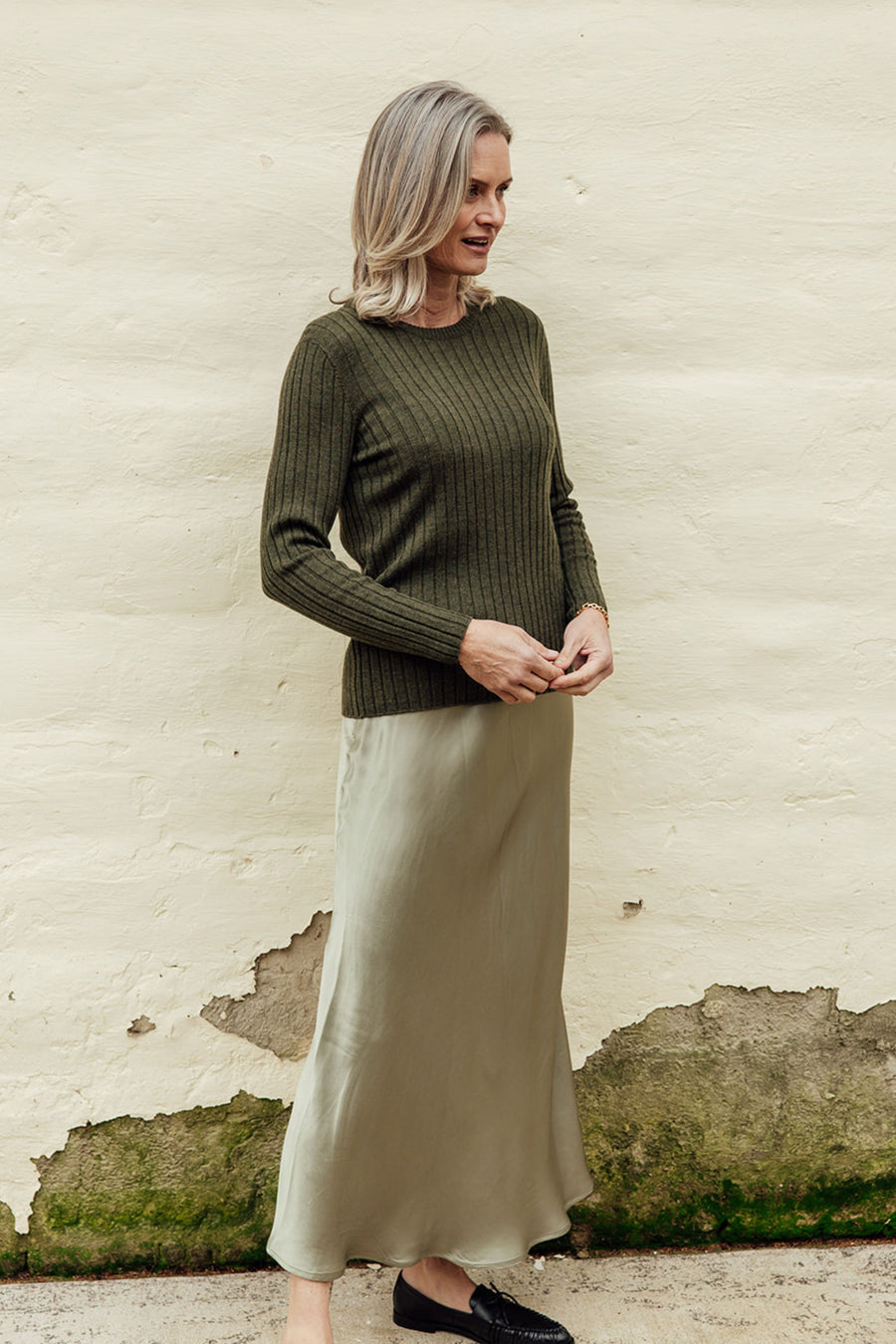 The Coralie Bias Slip Skirt - Moss