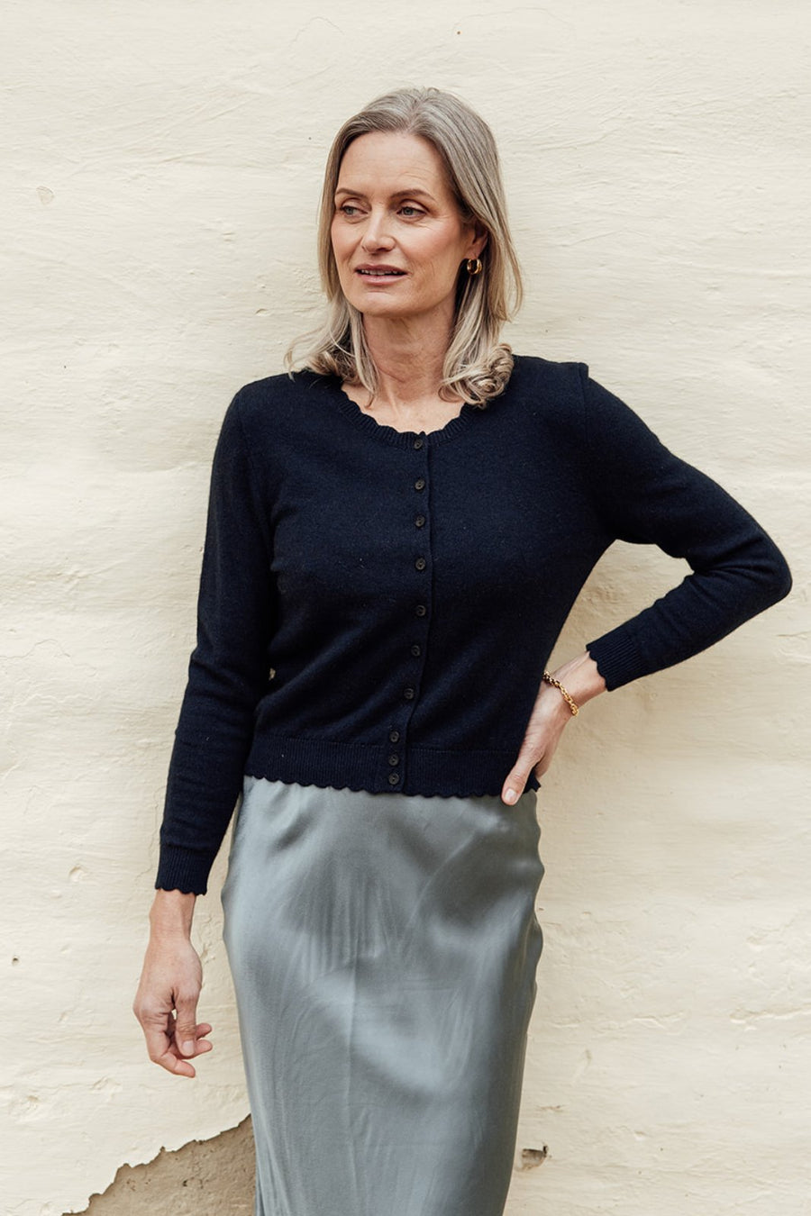 The Scallop Possum Merino Cardigan- Navy