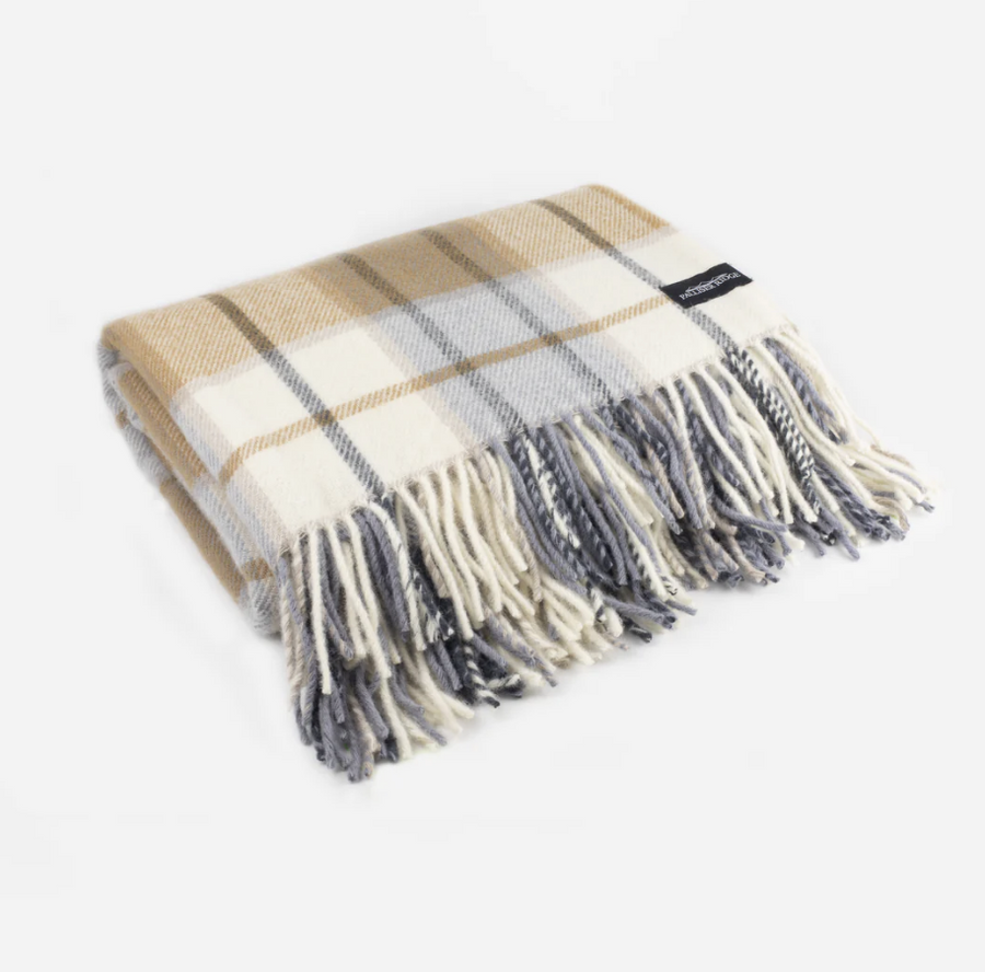 PR Large Twill Check Lambs Wool Blanket- Jelly Light Mustard