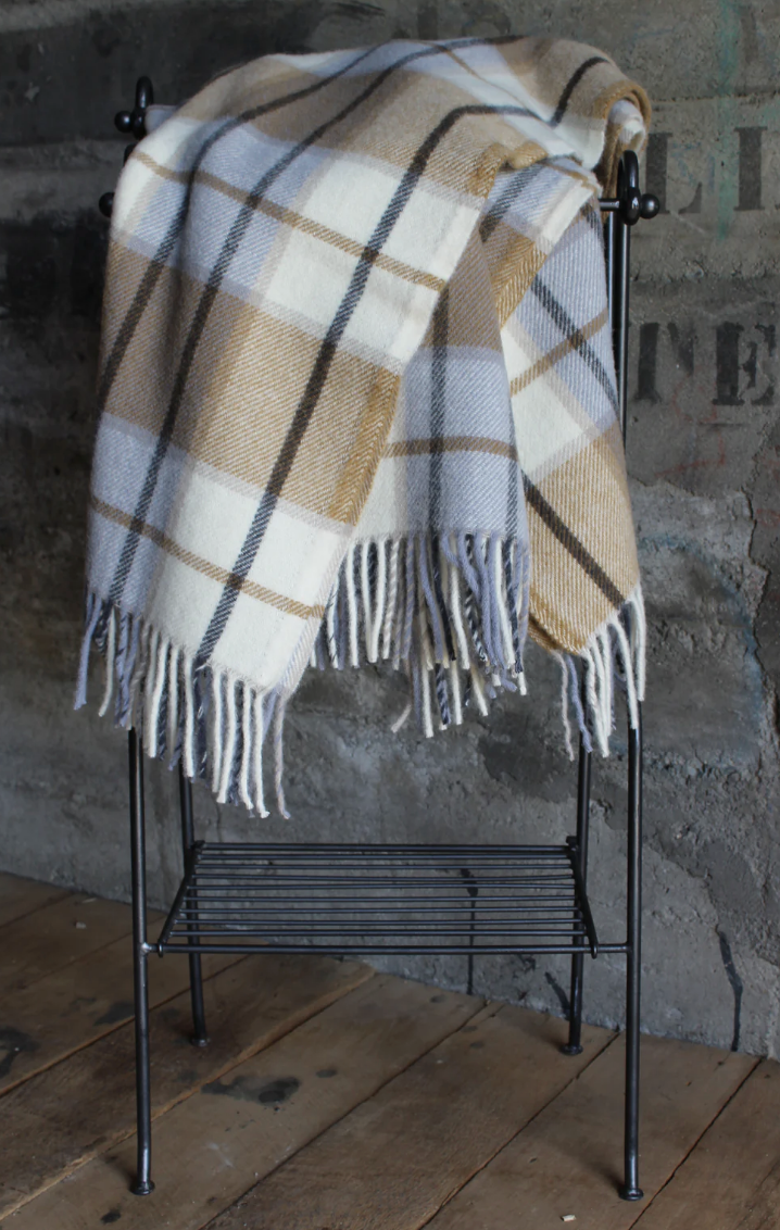 PR Large Twill Check Lambs Wool Blanket- Jelly Light Mustard