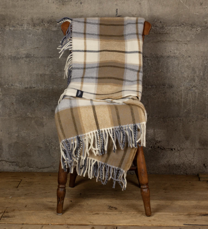 PR Large Twill Check Lambs Wool Blanket- Jelly Light Mustard