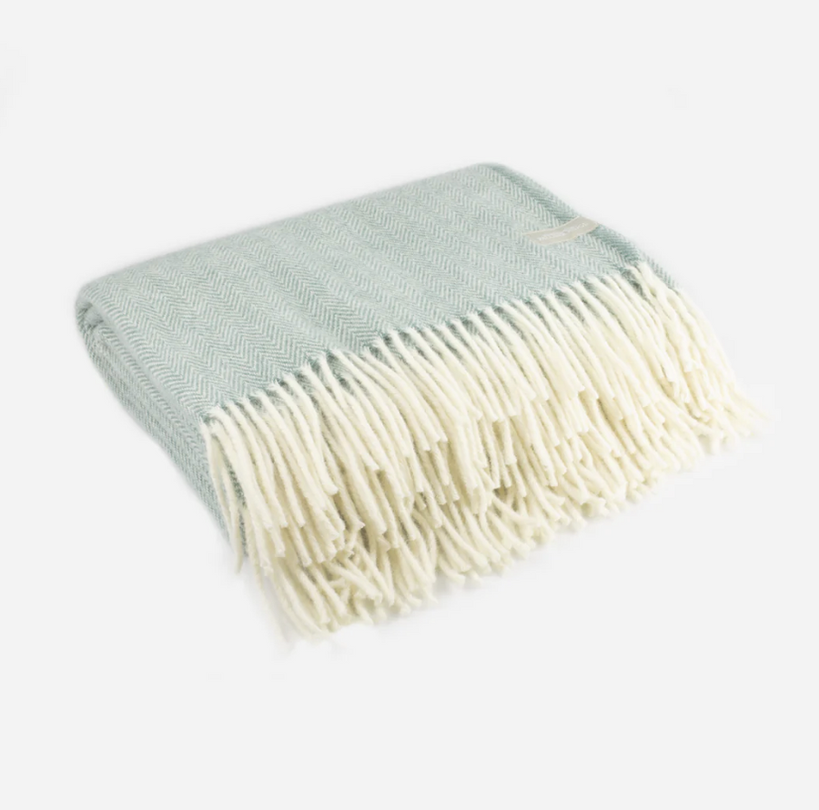 PR Herringbone Lambs Wool Blanket - Seagrass