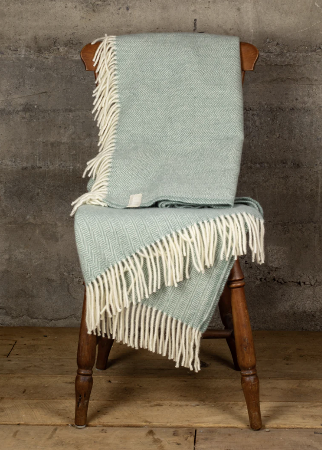 PR Herringbone Lambs Wool Blanket - Seagrass