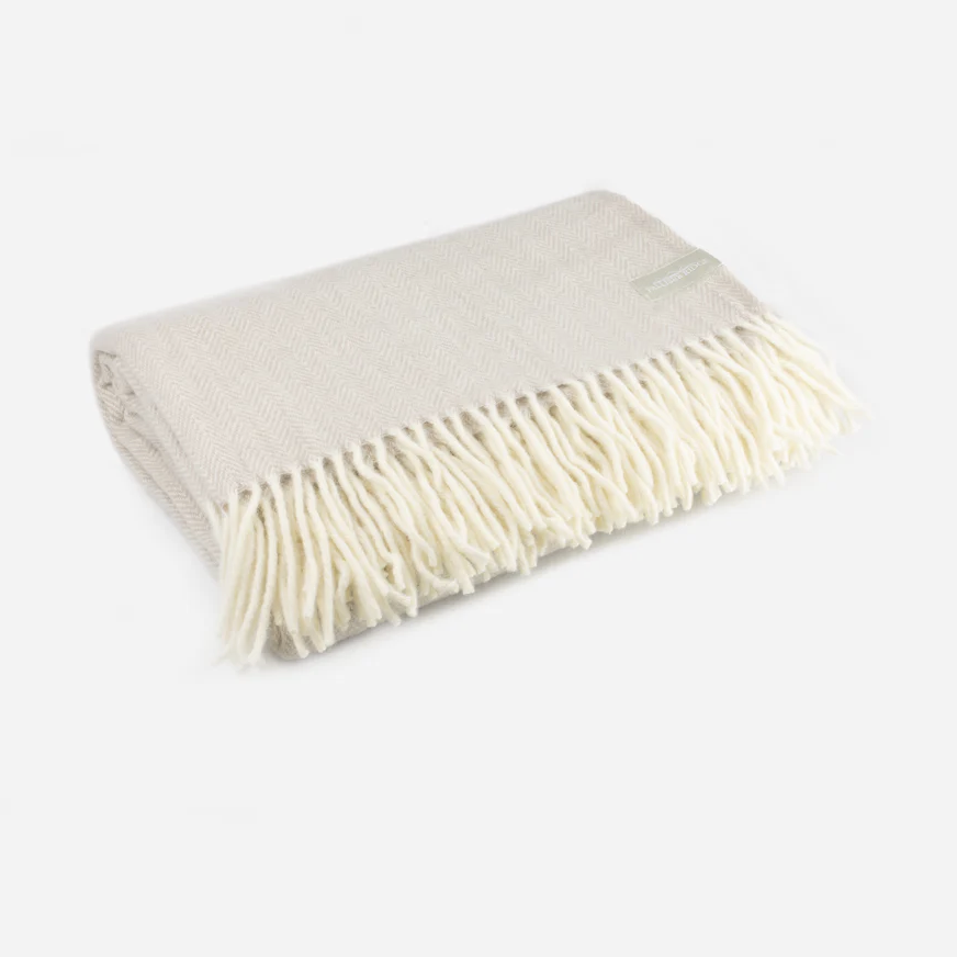 PR Herringbone Lambs Wool Blanket - Napa Cream
